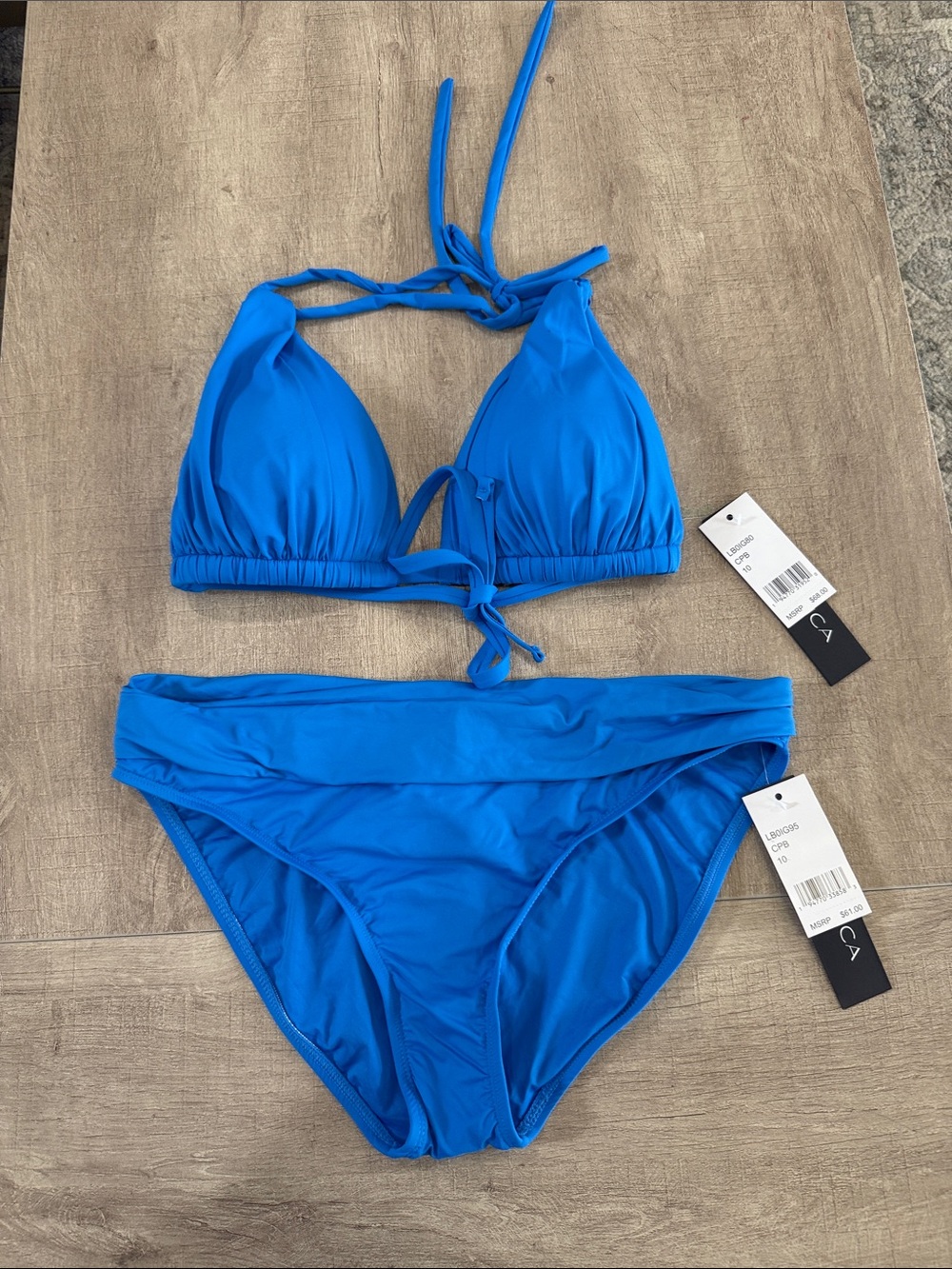 NWT - La Blanca Island Halter Top & Shirred Hipster Bottom Capri Blue Sz 10